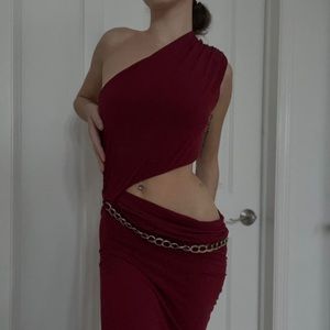 Fashion Nova Burgundy Chain Dress